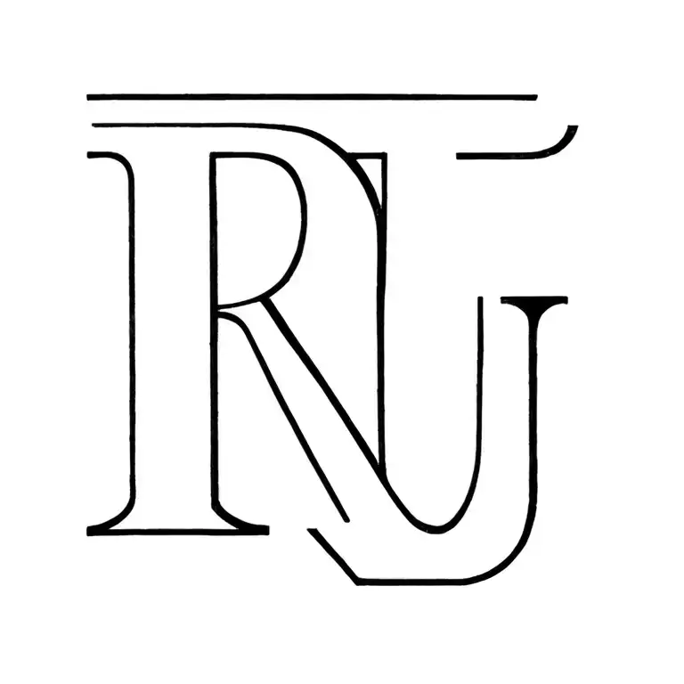 the initials 'RJ' holding the letters L and N. tattoo design idea