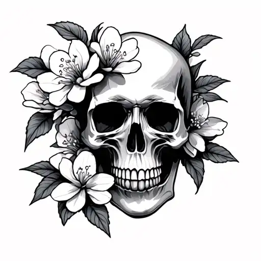 cherry blossom with skull  tattoo design idea
