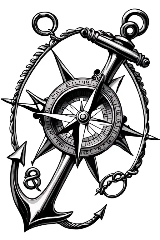 compass and an anchor tattoo design idea