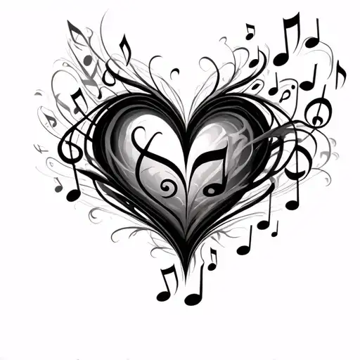 An abstract design incorporating multiple music notes  in the shape of a heart tattoo design idea