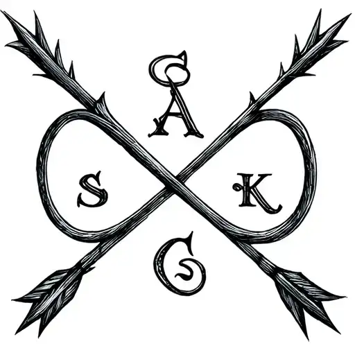 Family Infinity Symbol Arrow with Initials of A S K K tattoo design idea
