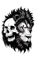 lion face half skull half lion face tattoo design idea