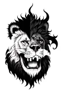 lion face half skull half lion face tattoo design idea