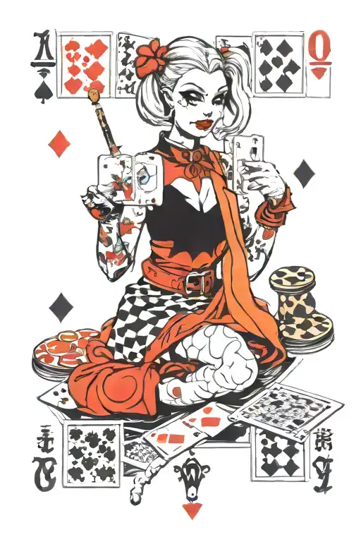 Poker, chess, harley Quinn, joker, Machinarium game, cruella film tattoo design idea