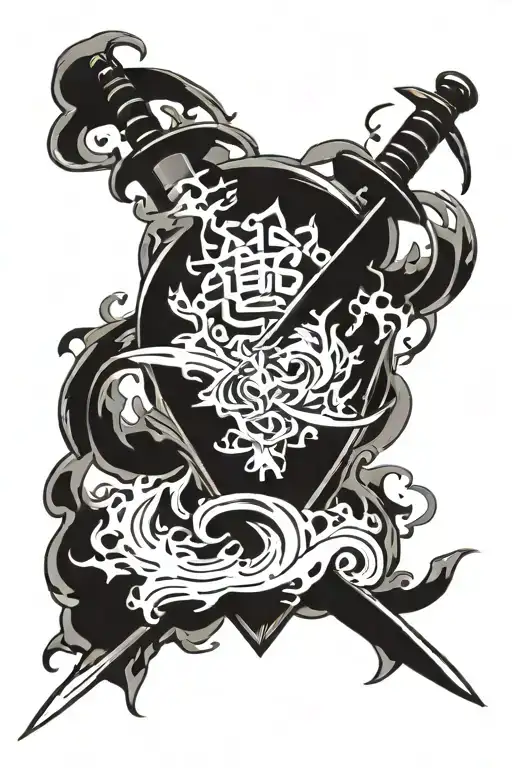 Set your heart ablaze in japanese with a sword behind it tattoo design idea