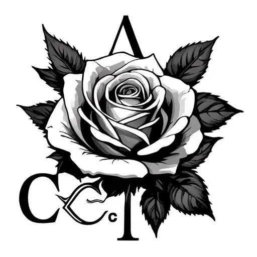 a rose with a letter A and C and an infinity with two tattoo design idea