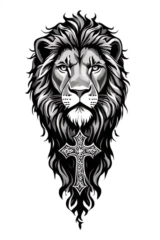 lion and cross tattoo design idea