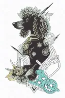 poodle with scissors intertwined with a blooming tattoo design idea