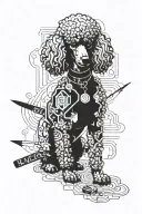 poodle with scissors intertwined with a blooming tattoo design idea