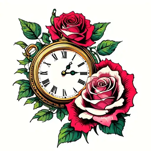 roses, time, clocks, lines, abstract, tattoo design idea