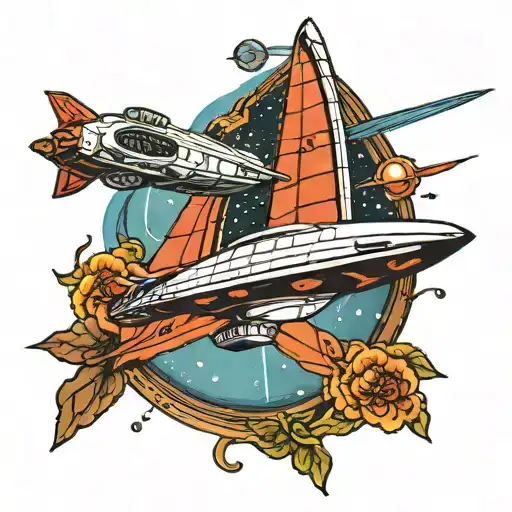 Star Trek voyager ship flying tattoo design idea