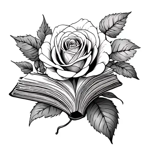 open book, rose, may flower and November flower tattoo design idea