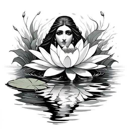 goddess isis emerging from water lily flower and lily pad  tattoo design idea