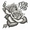 one rose in on top of a fear god wording tattoo design idea