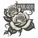 one rose in on top of a fear god wording tattoo design idea