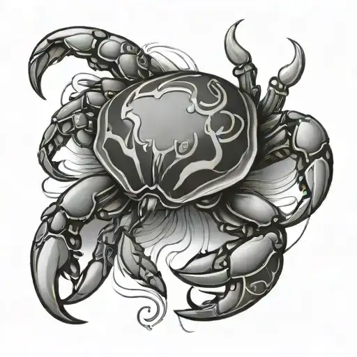 Cancer crab and symbol intertwined tattoo design idea