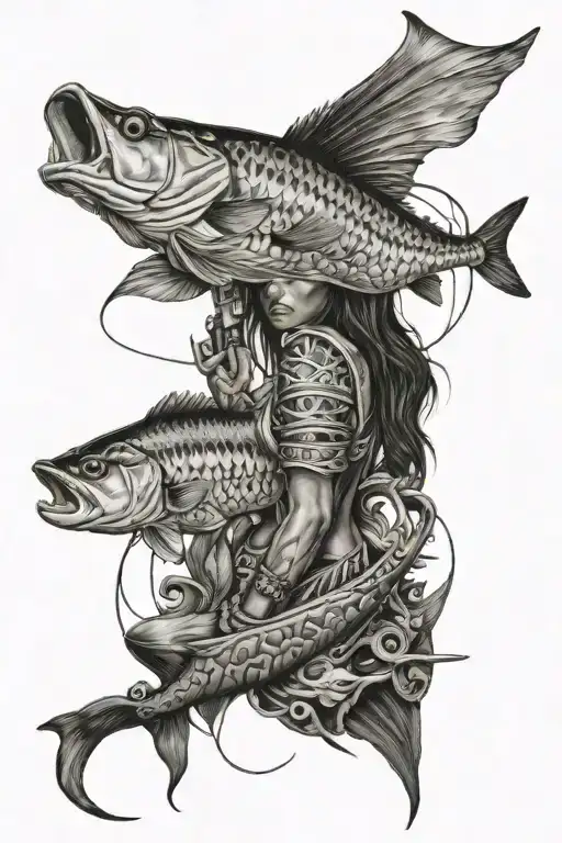 tribal Female angler gish tattoo design idea