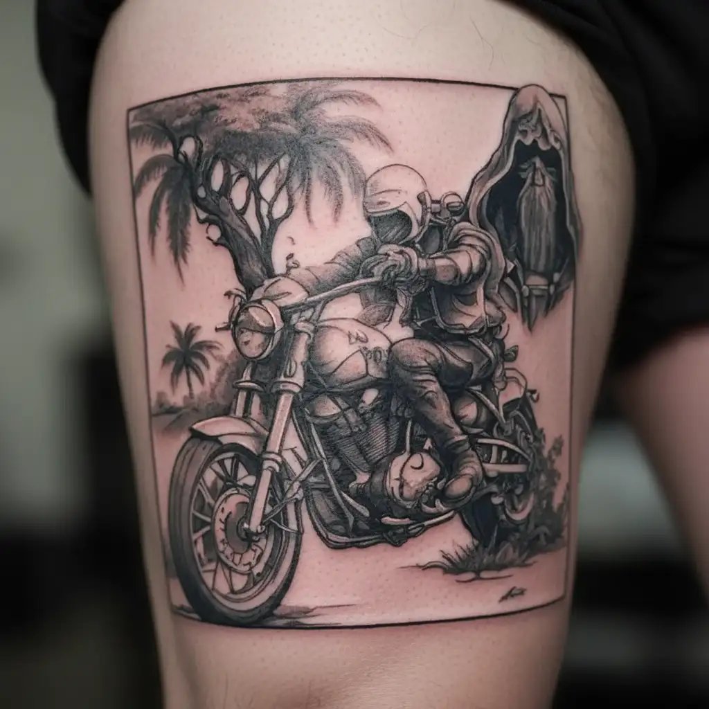 Assasins creed, poison tree, motorbike and dad, and rip aunt tattoo design idea