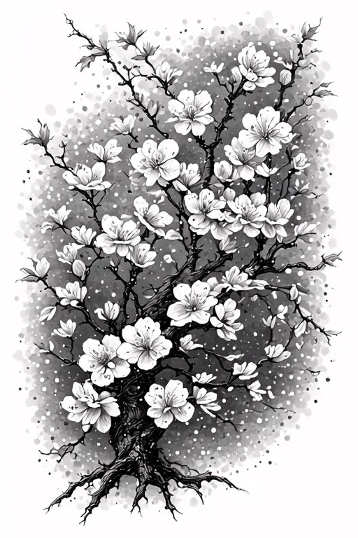 cherry blossom branches intertwining vines tattoo design idea