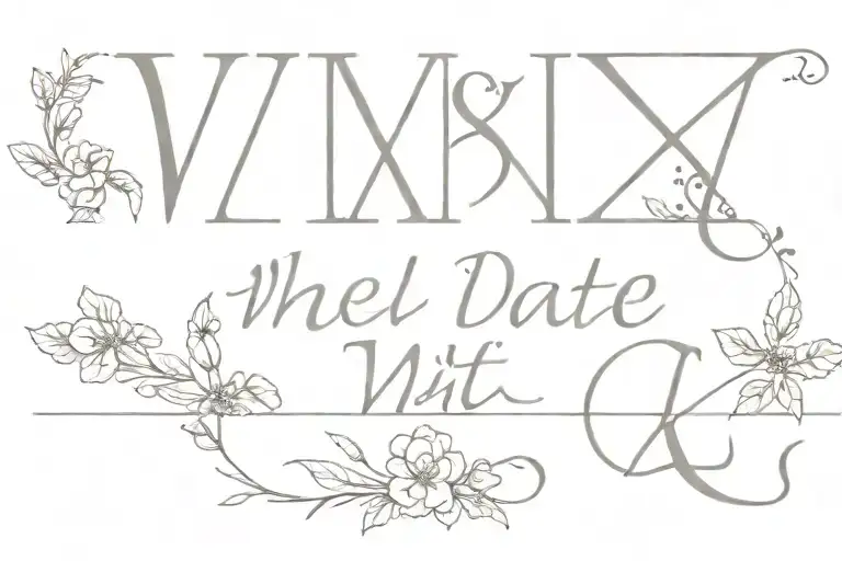 Text: The date "VII.XX.MMXI" in an elegant, fine line font—maybe slightly italicized for a soft look. Flowers: Surround  tattoo design idea