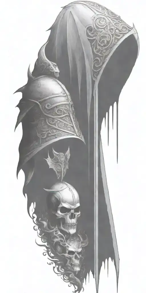 viking  silohuette, smoke, fire, scary, bat wings tattoo design idea