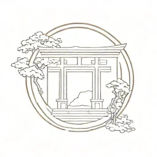Torii gate inside enso circle made tattoo design idea