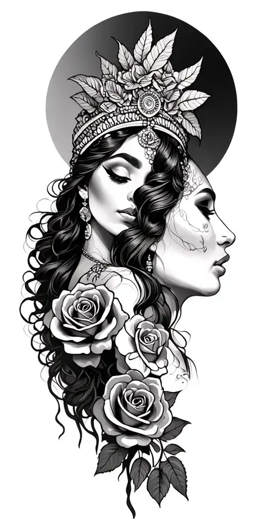 exchange the woman for an African goddess with roses tattoo design idea