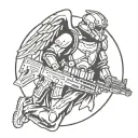 doctor machine gun military guardian angel tattoo design idea