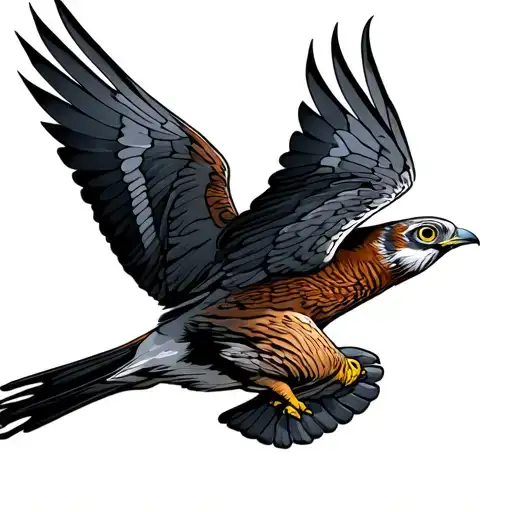 kestrel bird flying tattoo design idea