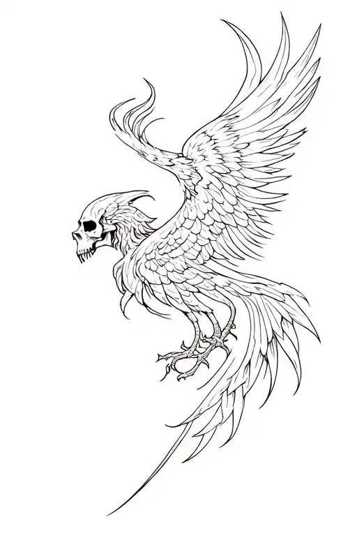 rising phoenix with warrior skull and small tattoo tattoo design idea