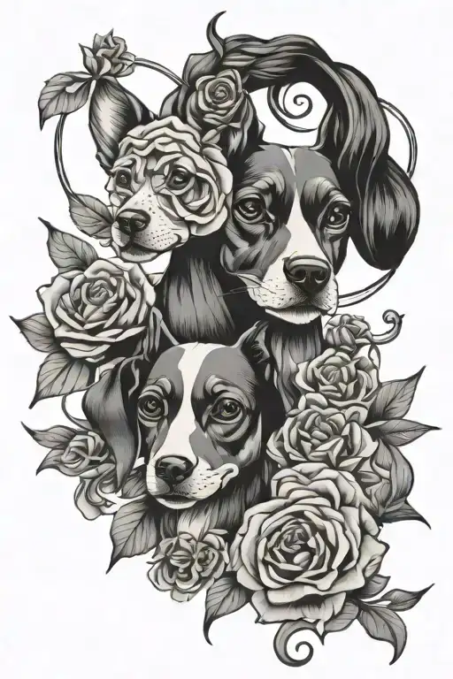 shears dog grooming tools intertwined flowers  minimalistic timeless look feminine  tattoo design idea