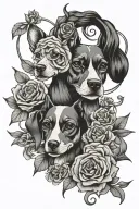shears dog grooming tools intertwined flowers  minimalistic timeless look feminine  tattoo design idea