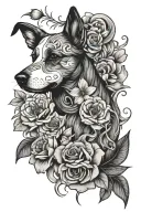 shears dog grooming tools intertwined flowers  minimalistic timeless look feminine  tattoo design idea