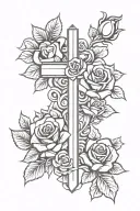 cross and roses intertwined tattoo design idea