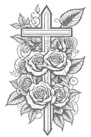 cross and roses intertwined tattoo design idea