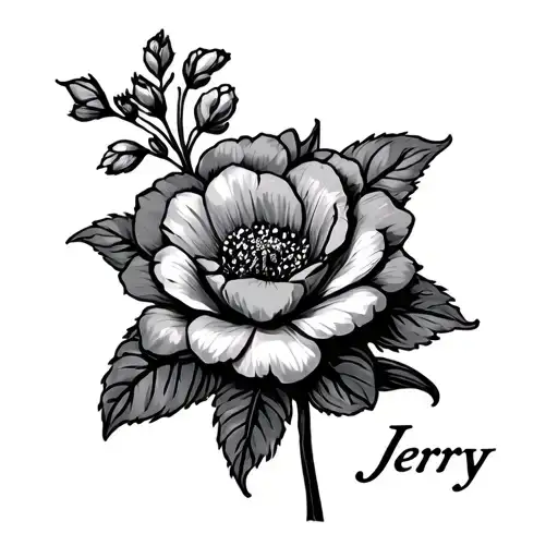 the name jerry with a memorial flower tattoo design idea