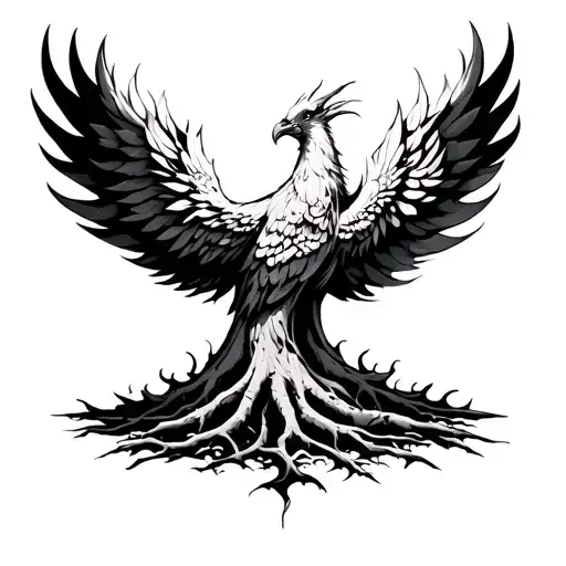 poisen tree with phoenix rising from the ashes tattoo design idea