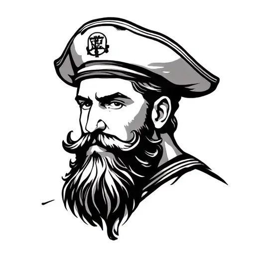 sailor with beard black and white old school tattoo minimalist head only tattoo design idea