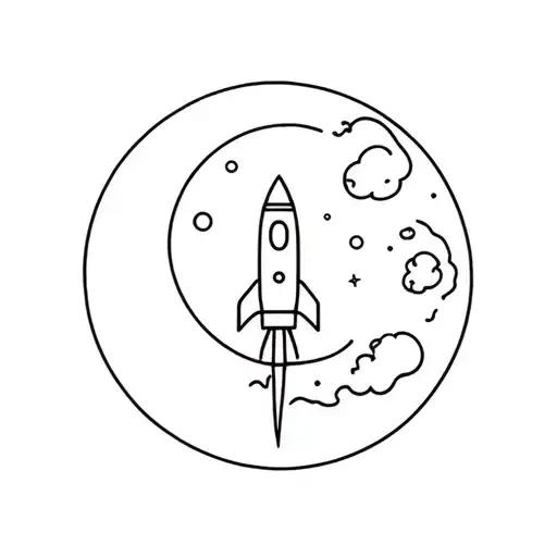 moon and rocket flying across tattoo design idea