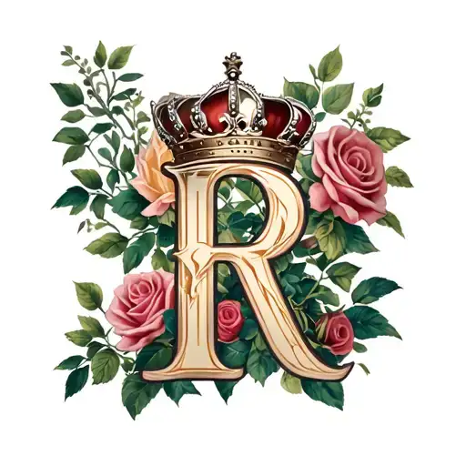 sleeve of letters R and A with a crown and roses tattoo design idea