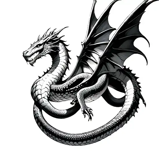 snake shedding its skin turning into a dragon flying with wings tattoo design idea