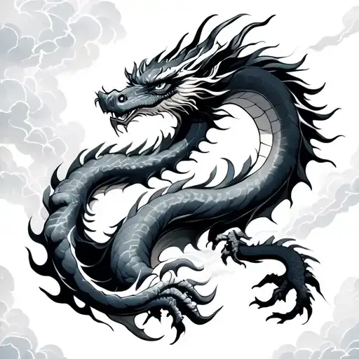 japanese dragon storm clouds lightning tattoo design idea