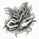 Separate me from my own two hands ghostly smoke  tattoo design idea