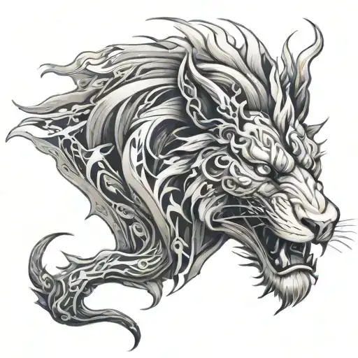 lion with blue eyes like fire breathing dragon tattoo design idea