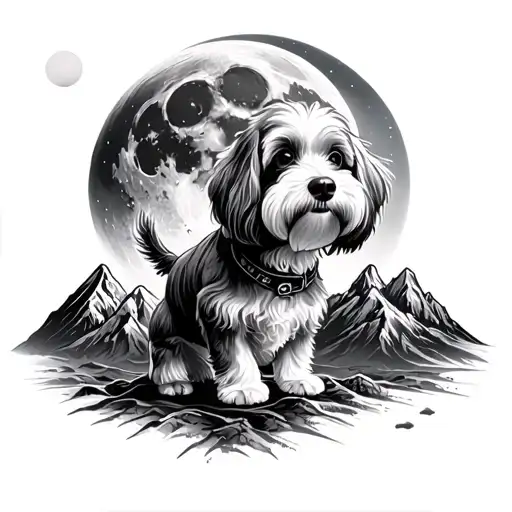 cockapoo frisbee moon mountain tattoo design idea