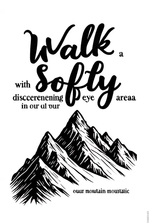 single line mountain range silhouette with script saying      walk softly with a discerning eye in our mountain area tattoo design idea