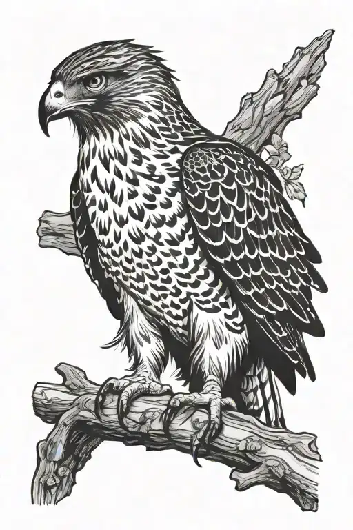 red tail hawk sitting tattoo design idea