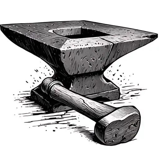 blacksmith anvil and rounding hammer tattoo design idea