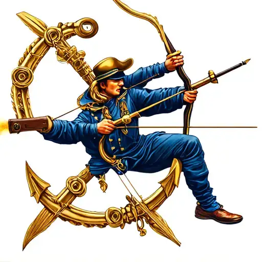 us navy anchor and Sagittarius archer shooting tattoo design idea
