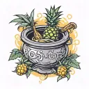 witch cauldron pineapples tattoo design idea